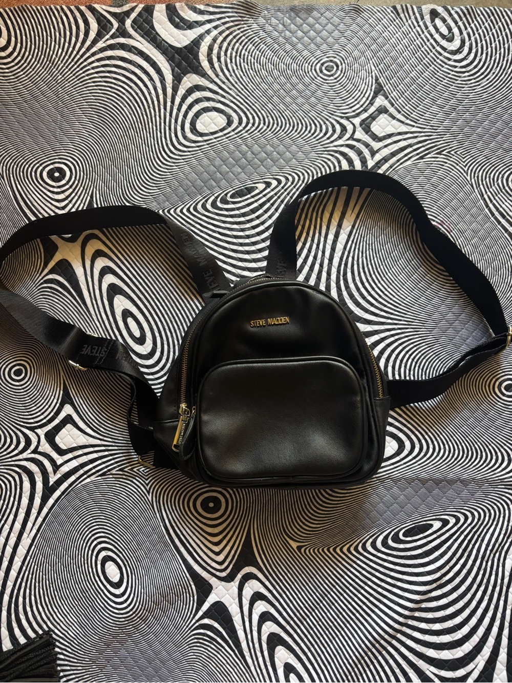 Steve Madden Black Mini Faux-Leather Backpack with Gold Hardware - Picture 3 of 6